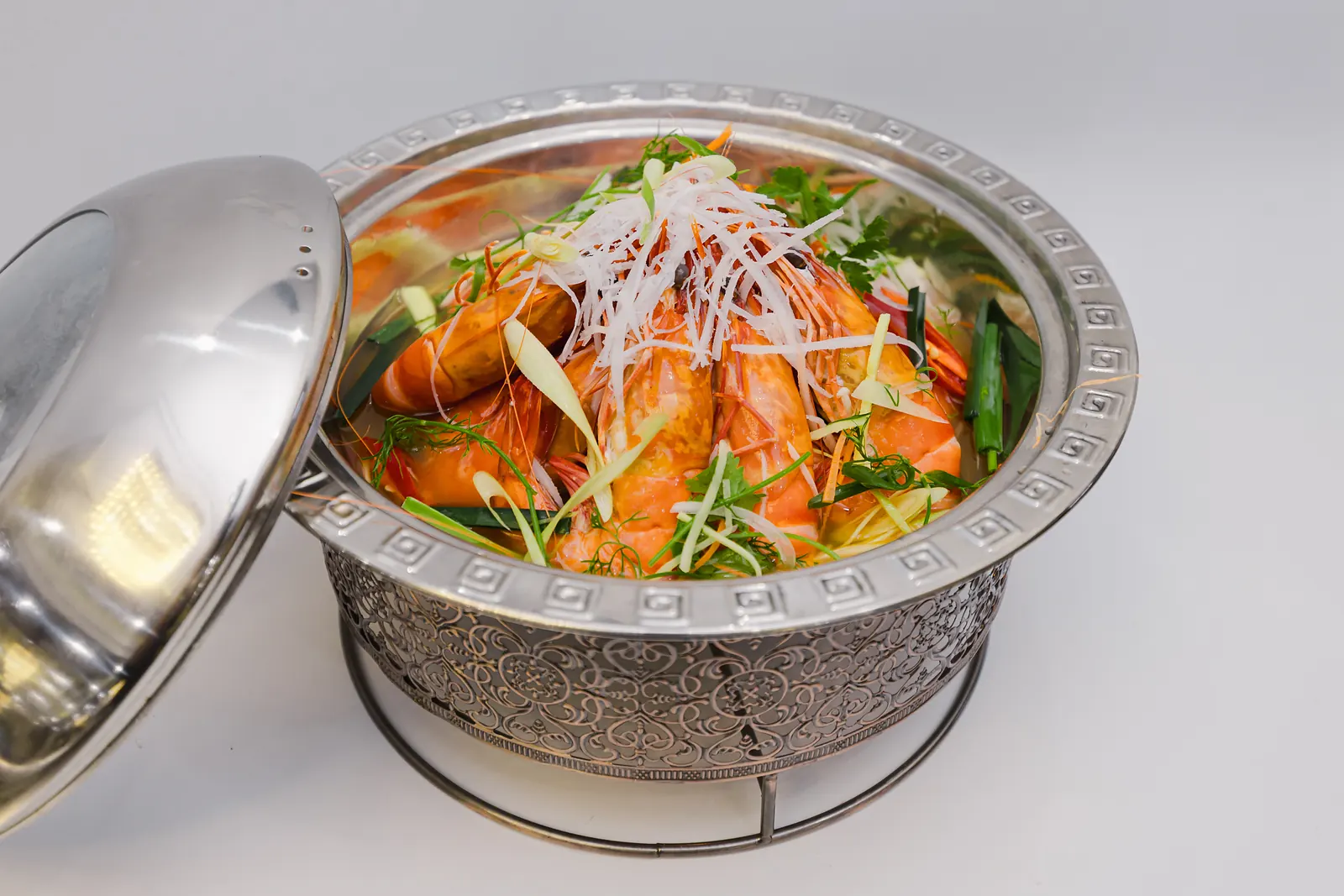 Prawns steamed in coconut water